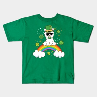 Kawaii Llama on Rainbow St Patricks Day Kids T-Shirt